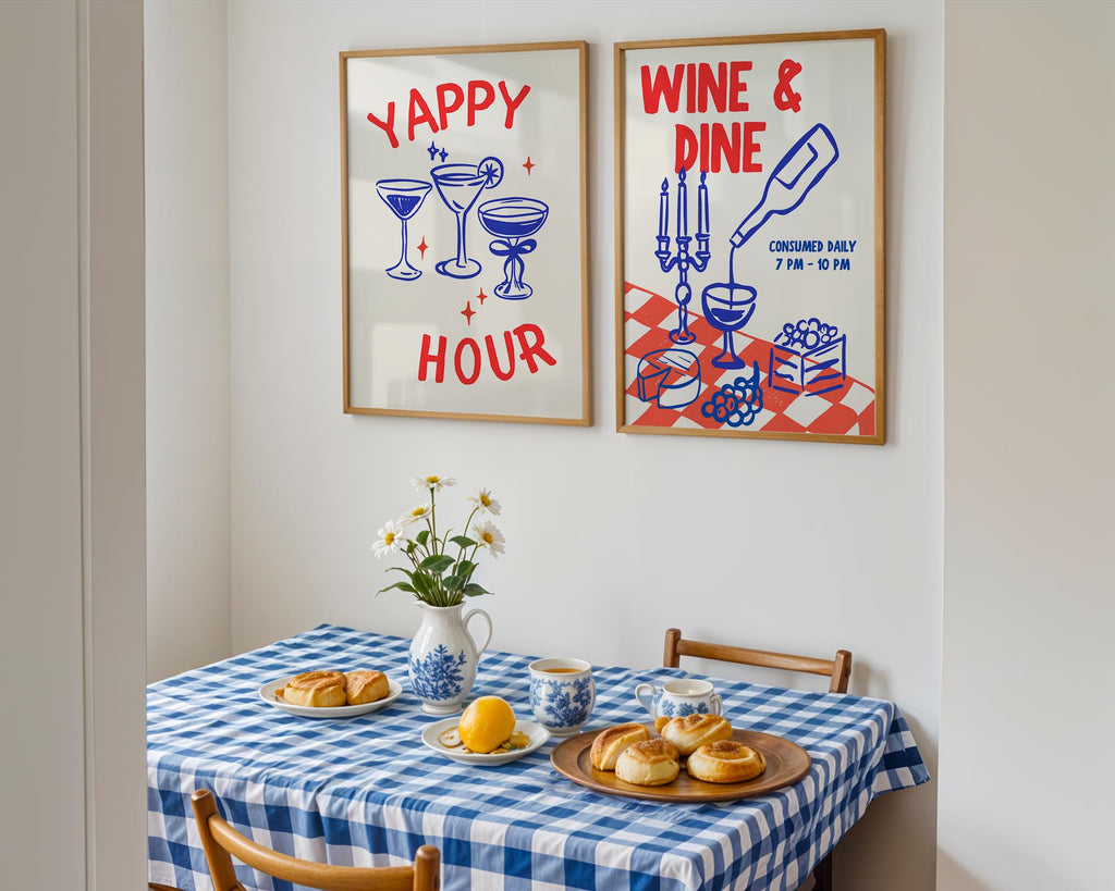 Kitchen Print Set, Food Wall Art Set of 3, Retro Happy Hour Digital Prints, Pasta Club Gallery Wall Set, Wine & Dine Trendy Wall Art