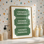 Shower Karaoke Print, Funny Bathroom Wall Art, Retro Ticket Poster, Green Check Print, Humorous Bathroom Decor, Digital Download Gift
