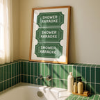 Shower Karaoke Print, Funny Bathroom Wall Art, Retro Ticket Poster, Green Check Print, Humorous Bathroom Decor, Digital Download Gift