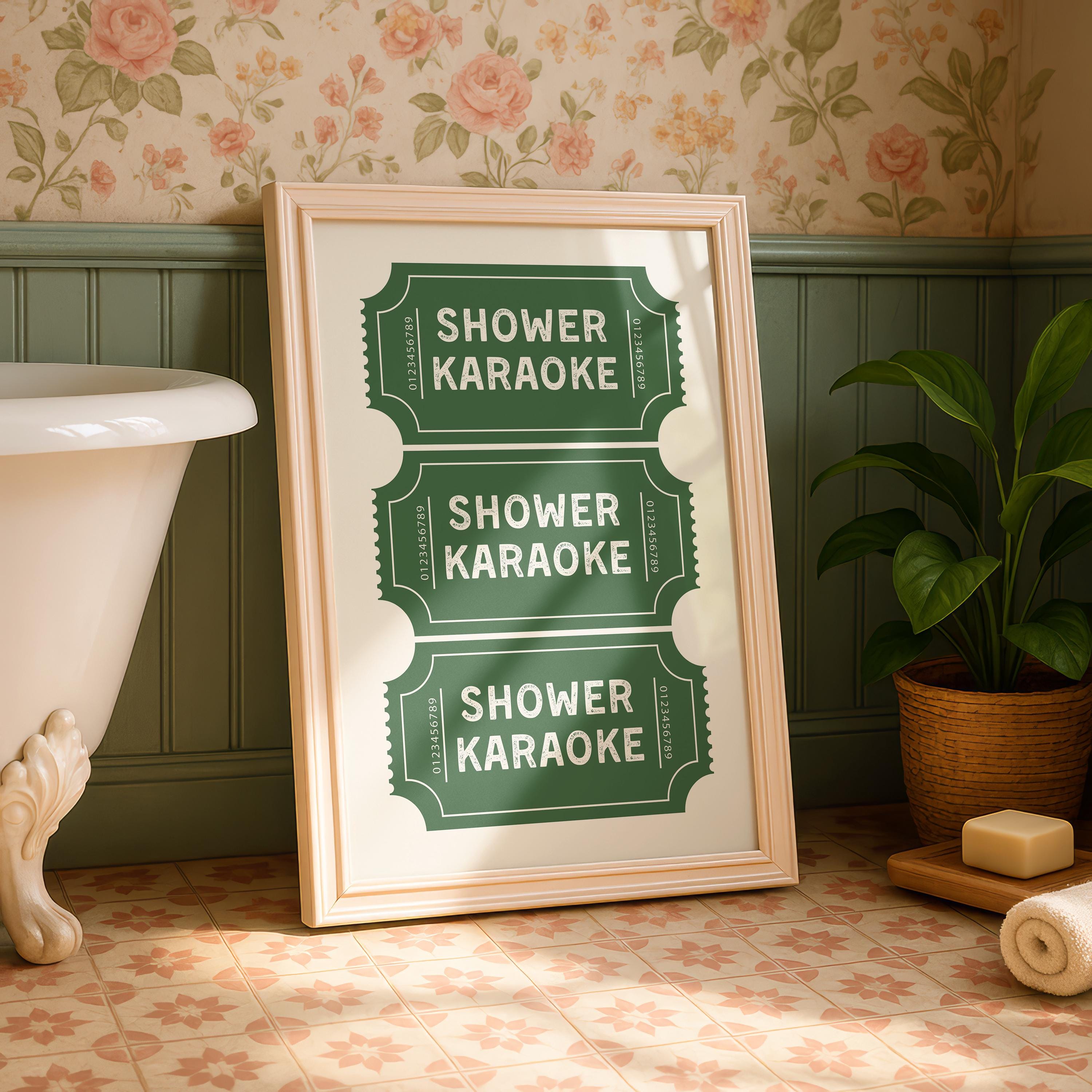 Shower Karaoke Print, Funny Bathroom Wall Art, Retro Ticket Poster, Green Check Print, Humorous Bathroom Decor, Digital Download Gift