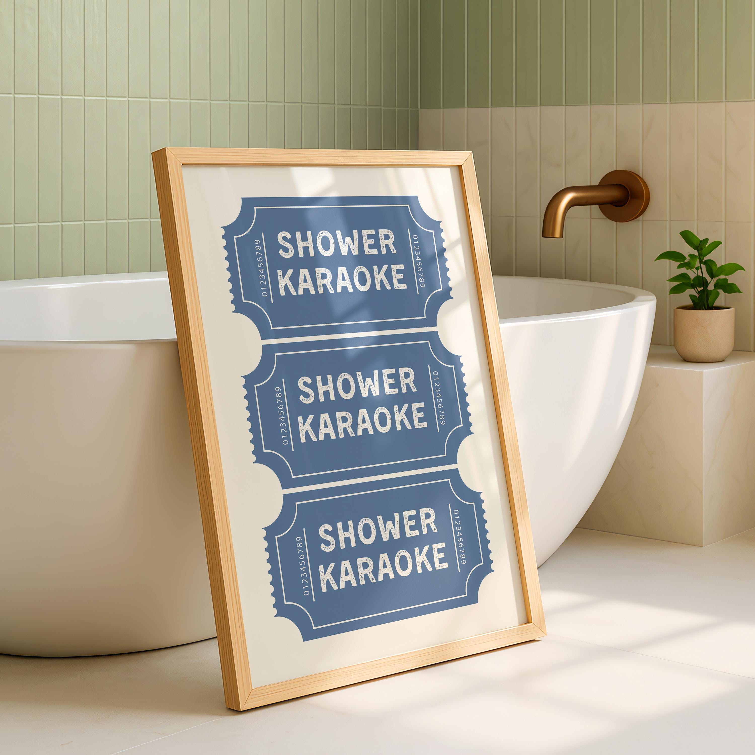 Shower Karaoke Print, Funny Bathroom Wall Art, Blue Ticket Poster, Retro Bathroom Decor, Humorous Wall Art Gift, DIGITAL DOWNLOAD