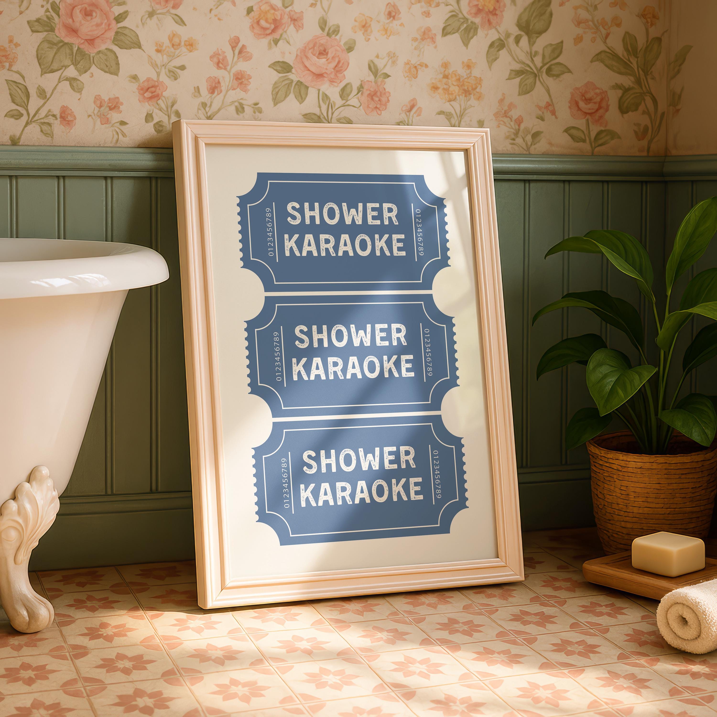 Shower Karaoke Print, Funny Bathroom Wall Art, Blue Ticket Poster, Retro Bathroom Decor, Humorous Wall Art Gift, DIGITAL DOWNLOAD