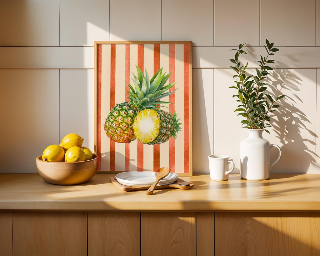Retro Fruit Abstract Kitchen Art Print Set of 3 Gallery Minimalist Wall Art Orange Watermelon Pineapple Fruit Market Print Digital Download