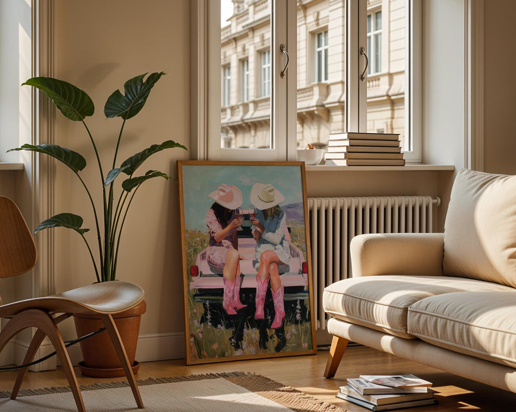 Western Cowgirl Art Print, Pink Cowboy Boots Wall Art, Country Girls Wine Truck Poster, Ranch Style Decor, Southern Wall Print, DIGITAL
