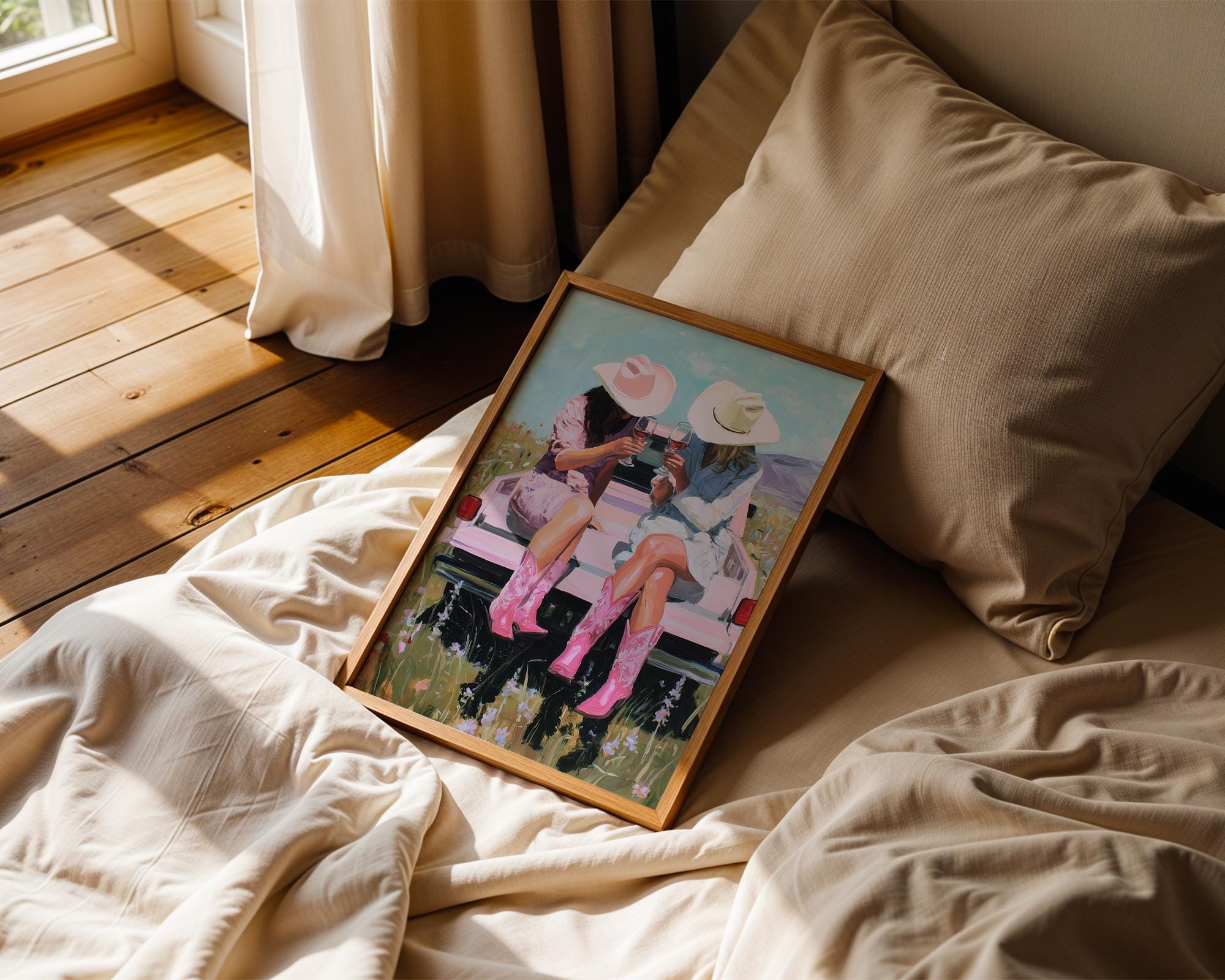 Western Cowgirl Art Print, Pink Cowboy Boots Wall Art, Country Girls Wine Truck Poster, Ranch Style Decor, Southern Wall Print, DIGITAL