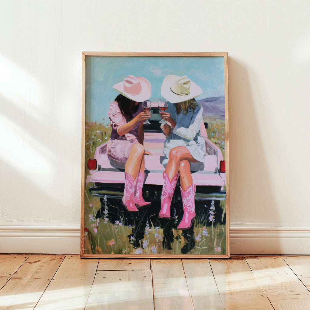 Western Cowgirl Art Print, Pink Cowboy Boots Wall Art, Country Girls Wine Truck Poster, Ranch Style Decor, Southern Wall Print, DIGITAL