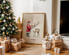 Set of 3 Christmas Prints Christmas Santa Claus with a Deer Print Xmas Printable Home Decor Christmas decorations Christmas Wall Art DIGITAL
