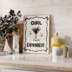 Girl Dinner Print, Funny Kitchen Prints, College Apartment Poster Black Bar Cart Decor, Cocktail Wall Art, Cute Martini Gifts, Bar Cart Art
