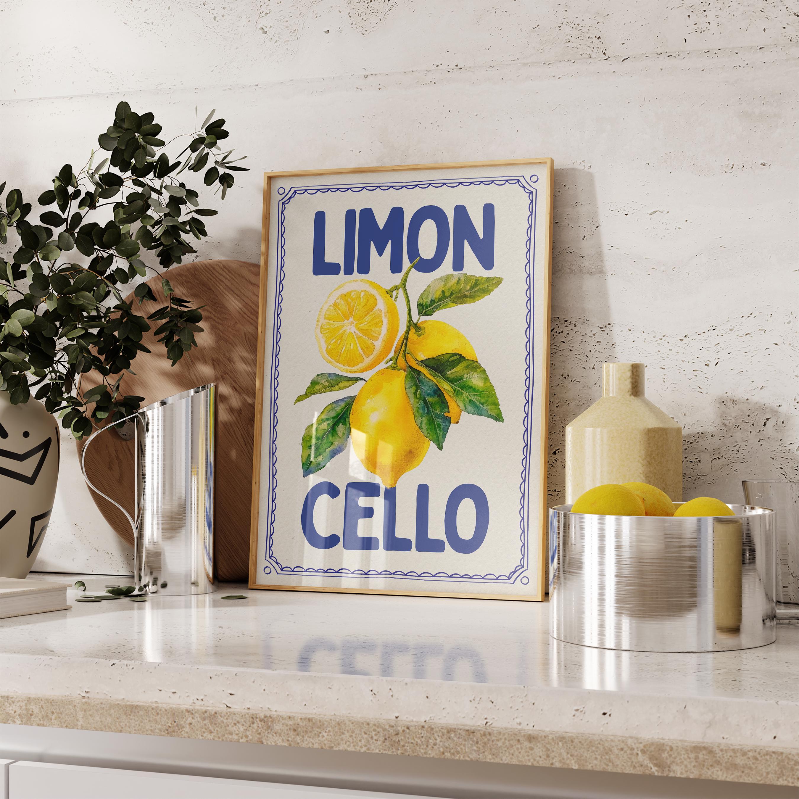 Limoncello Lemon Wall Art, Italian Kitchen Decor, Summer Fruit Poster, Retro Mediterranean Print, Bar Cart Wall Art, DIGITAL DOWNLOAD