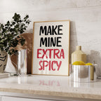 Make Mine Extra Spicy Print, Kitchen Wall Art Chili Pepper Poster, Trendy Retro Food Illustration Red Aesthetic Decor, Humor Quote Prints