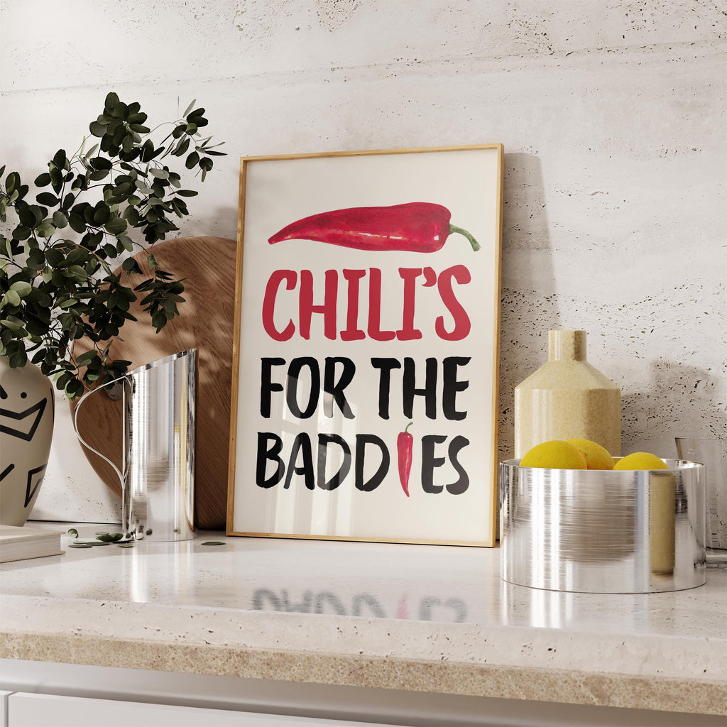 Chillis For the Baddies Print Funny quote Kitchen, Chili Pepper Poster Trendy Retro Food Illustration Red Aesthetic Decor Digital Download