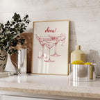 Cheers Print Red, Bar Cart Poster, Trendy Wall Art, Retro Kitchen Poster, Red Aesthetic Decor Cocktail Wall Preppy Drink Print DIGITAL PRINT