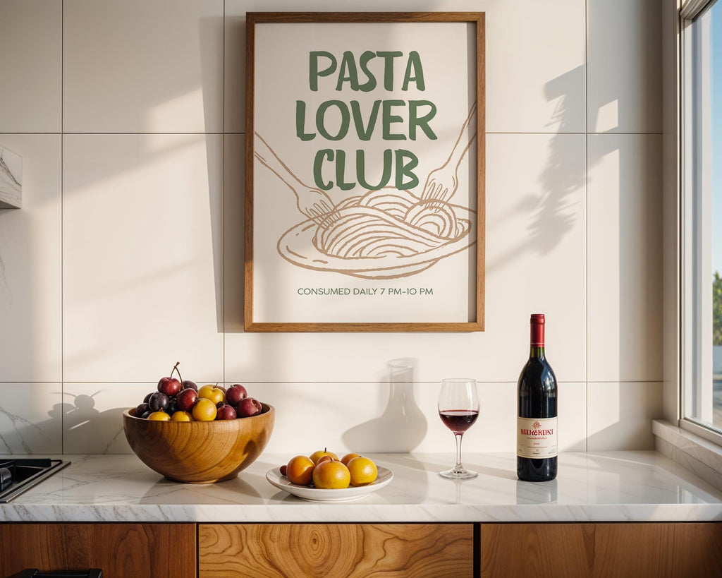 Pasta Lover Club Poster, Italian Kitchen Wall Art, Funny Food Print, Modern Green Beige Typography, Dining Room Decor, DIGITAL DOWNLOAD