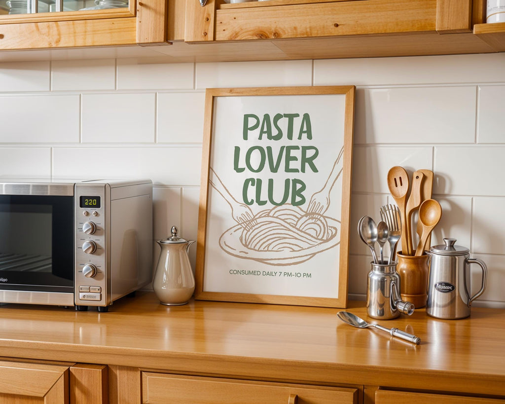 Pasta Lover Club Poster, Italian Kitchen Wall Art, Funny Food Print, Modern Green Beige Typography, Dining Room Decor, DIGITAL DOWNLOAD