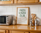Pasta Lover Club Poster, Italian Kitchen Wall Art, Funny Food Print, Modern Green Beige Typography, Dining Room Decor, DIGITAL DOWNLOAD