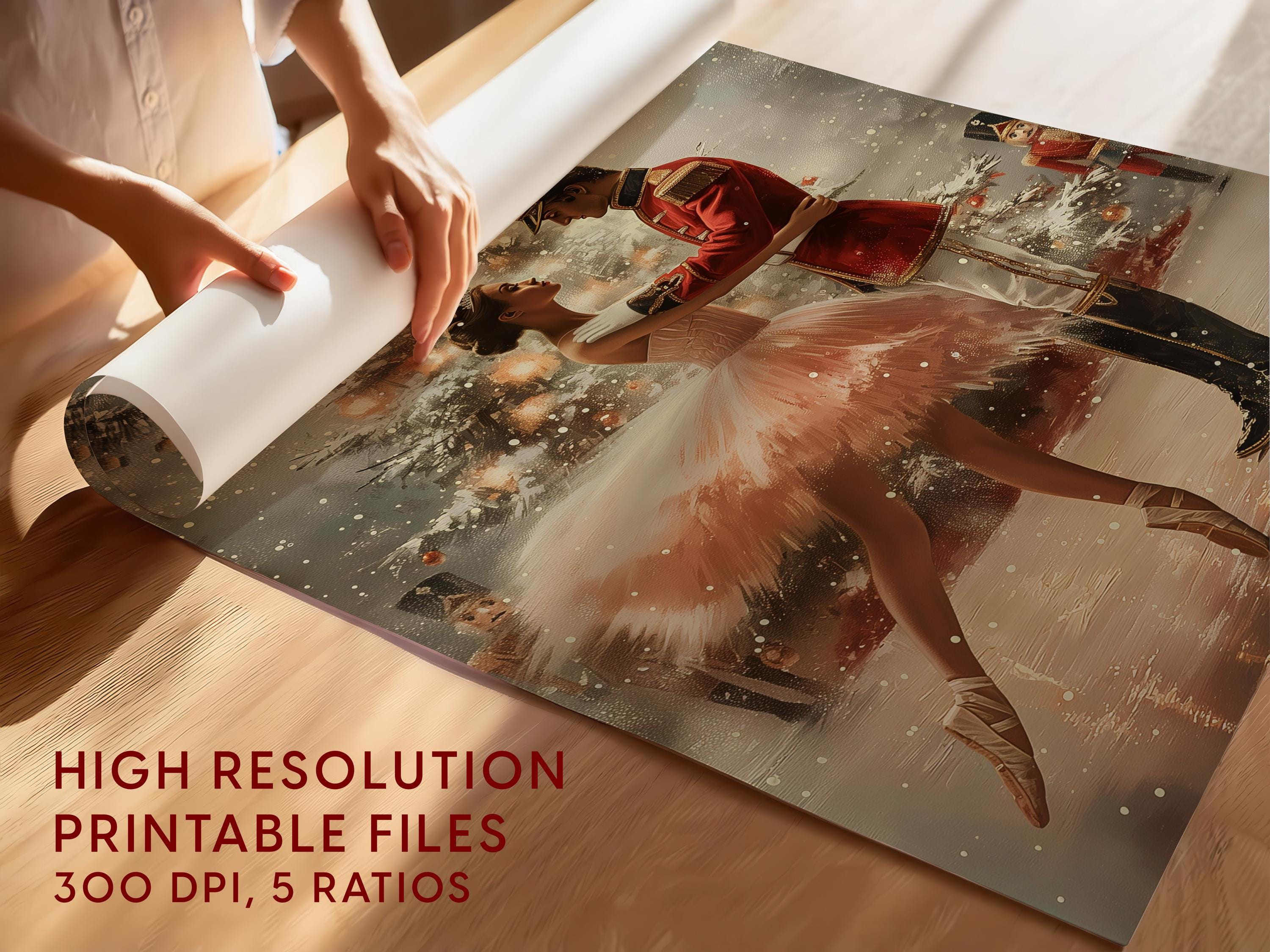 Nutcracker Ballet Christmas Wall Art, Ballerina and Soldier Dance Print, Festive Holiday Home Decor, Elegant Xmas Poster for Living Room