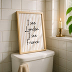 Funny Bathroom Wall Art, I See London I See France Print, Neutral Beige Printable Quote, Minimal Typography Bathroom Decor, DIGITAL