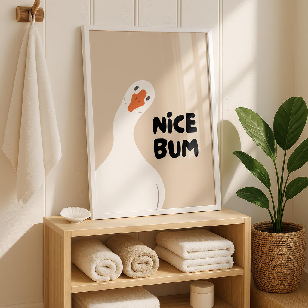 Nice Bum Cute Bathroom Wall Art Funny Bathroom Print Trendy Minimalist Cute Decor beige Funny Bathroom Wall Art Print Silly Goose Print