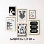 Funny Bathroom Wall Art Set of 6, Black and White Bathroom Prints, Modern Quote Posters, Minimalist Toilet Decor, DIGITAL DOWNLOAD