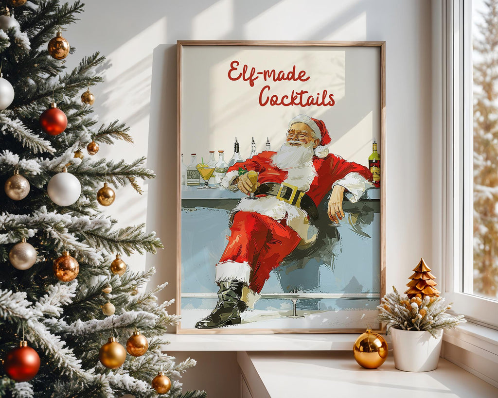 Retro Christmas Bar Art Set of 6, Vintage Santa Cocktail Prints, Holiday Wall Decor, Festive Drink Posters, Xmas Bar Cart Bundle, DIGITAL