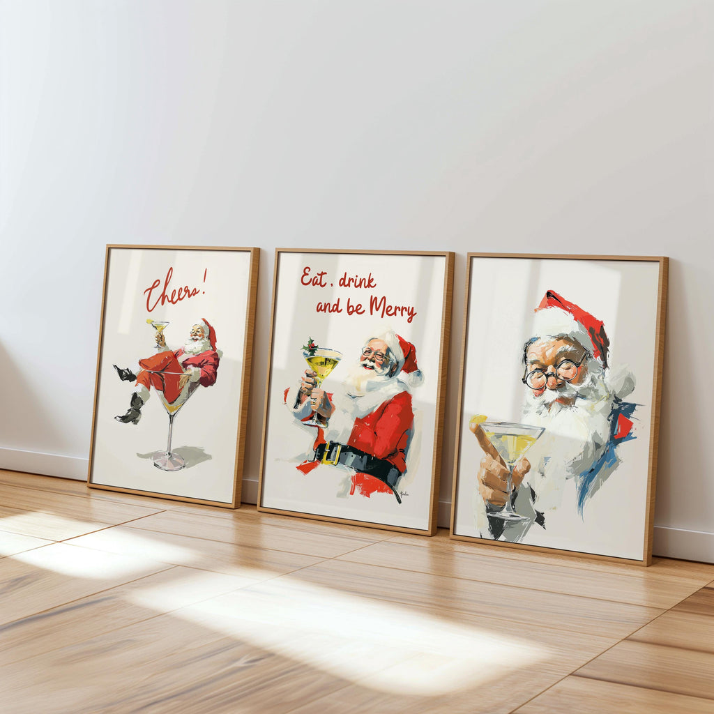 Retro Christmas Bar Art Set of 6, Vintage Santa Cocktail Prints, Holiday Wall Decor, Festive Drink Posters, Xmas Bar Cart Bundle, DIGITAL