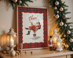 Cheers Santa Christmas Bar Cart Print, Vintage Plaid Cocktail Art, Retro Holiday Decor, Funny Martini Santa Poster Gift, DIGITAL DOWNLOAD
