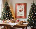 Cheers Santa Claus Poster, Retro Christmas Wall Art, Funny Vintage Holiday Print, Red Stripe Santa Martini Bar Cart Decor DIGITAL DOWNLOAD