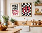 Kitchen Wall Art Spicy Chilli Print, Set of 3 Kitchen Prints, Typography Art, Trendy Wall Art, Restaurant Decor, Bar Cart Art, DIGITAL ART