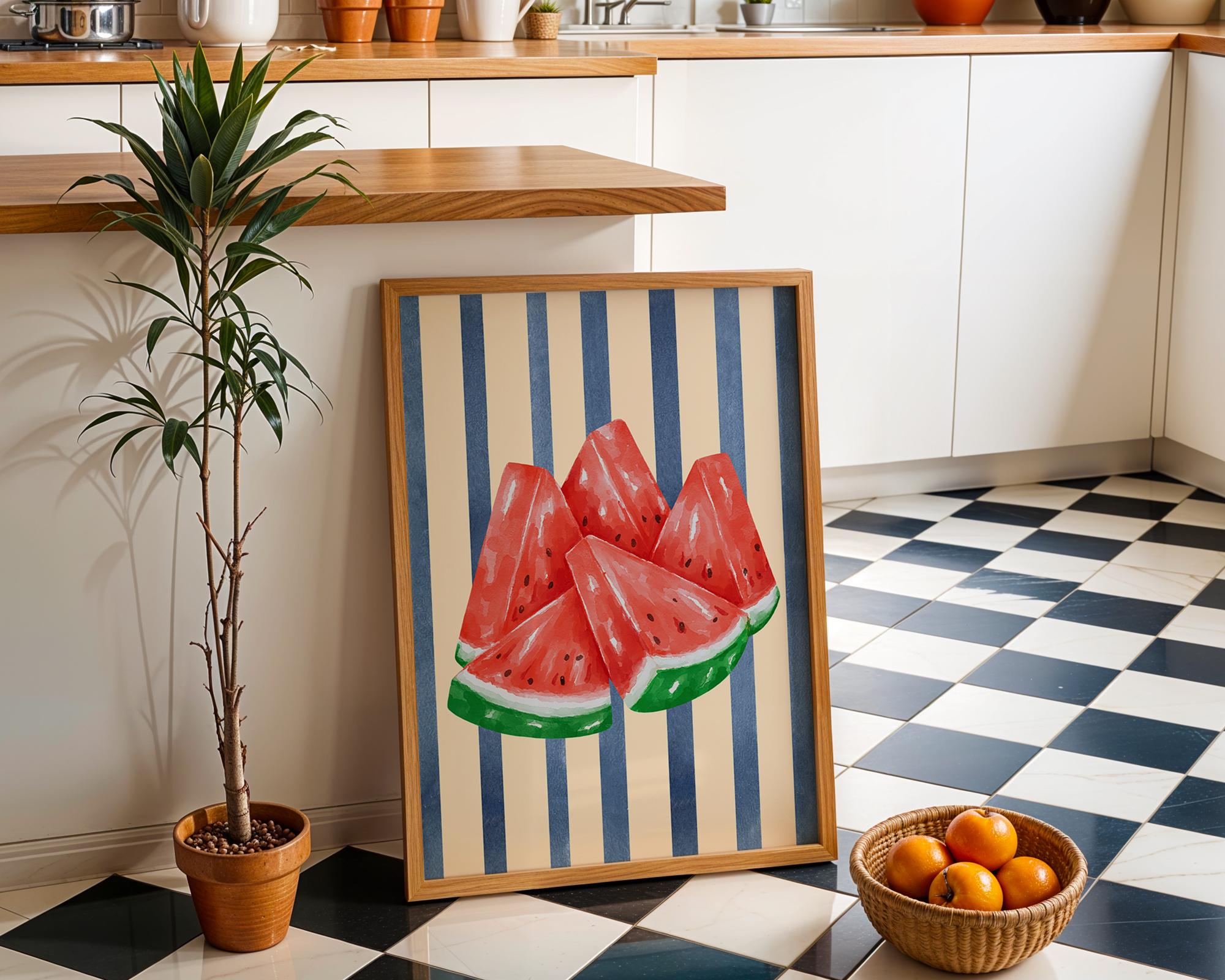 Retro Fruit Abstract Kitchen Art Print Set of 3 Gallery Minimalist Wall Art Orange Watermelon Pineapple Fruit Market Print Digital Download