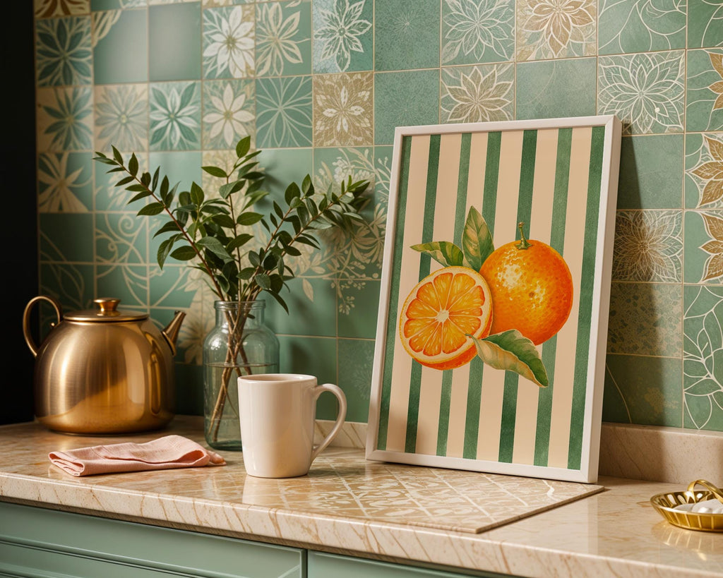 Retro Fruit Abstract Kitchen Art Print Set of 3 Gallery Minimalist Wall Art Orange Watermelon Pineapple Fruit Market Print Digital Download