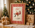 Cheers Santa Claus Poster, Retro Christmas Wall Art, Funny Vintage Holiday Print, Red Stripe Santa Martini Bar Cart Decor DIGITAL DOWNLOAD
