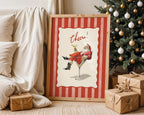 Cheers Santa Claus Poster, Retro Christmas Wall Art, Funny Vintage Holiday Print, Red Stripe Santa Martini Bar Cart Decor DIGITAL DOWNLOAD