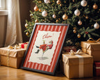 Cheers Santa Claus Poster, Retro Christmas Wall Art, Funny Vintage Holiday Print, Red Stripe Santa Martini Bar Cart Decor DIGITAL DOWNLOAD