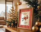 Cheers Santa Claus Poster, Retro Christmas Wall Art, Funny Vintage Holiday Print, Red Stripe Santa Martini Bar Cart Decor DIGITAL DOWNLOAD