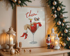 Mrs Santa Cheers Poster, Retro Christmas Wall Art, Funny Vintage Holiday Print, Martini Girl Bar Cart Decor DIGITAL DOWNLOAD