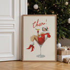 Mrs Santa Cheers Poster, Retro Christmas Wall Art, Funny Vintage Holiday Print, Martini Girl Bar Cart Decor DIGITAL DOWNLOAD