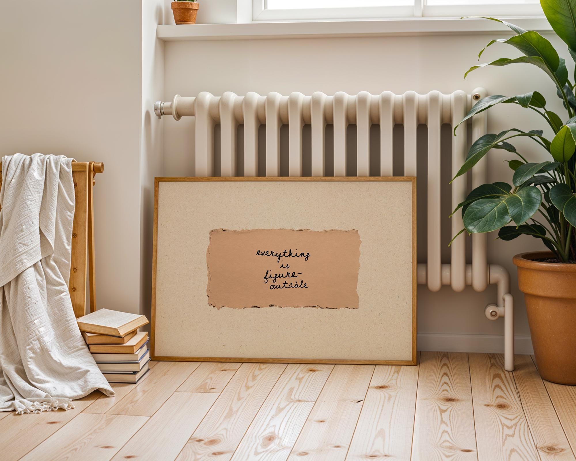 Everything Is Figureoutable Print, Minimal Handwritten Quote Wall Art, Neutral Aesthetic Beige Poster, Vintage Paper Typography Digital