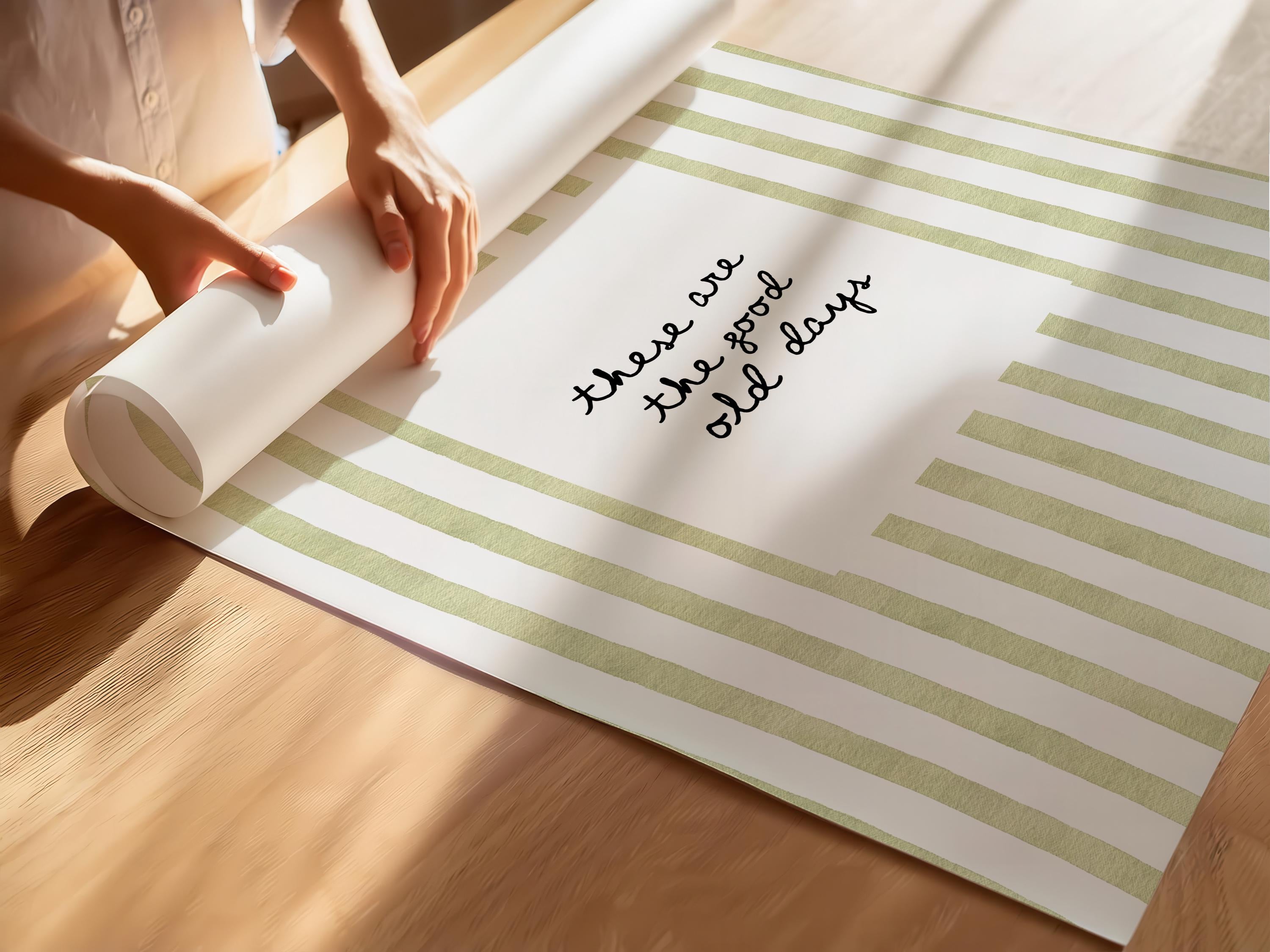 These Are The Good Old Days Print, Minimal Handwritten Quote Art, Green Stripe Aesthetic Poster, Scandinavian Wall Decor Digital Download