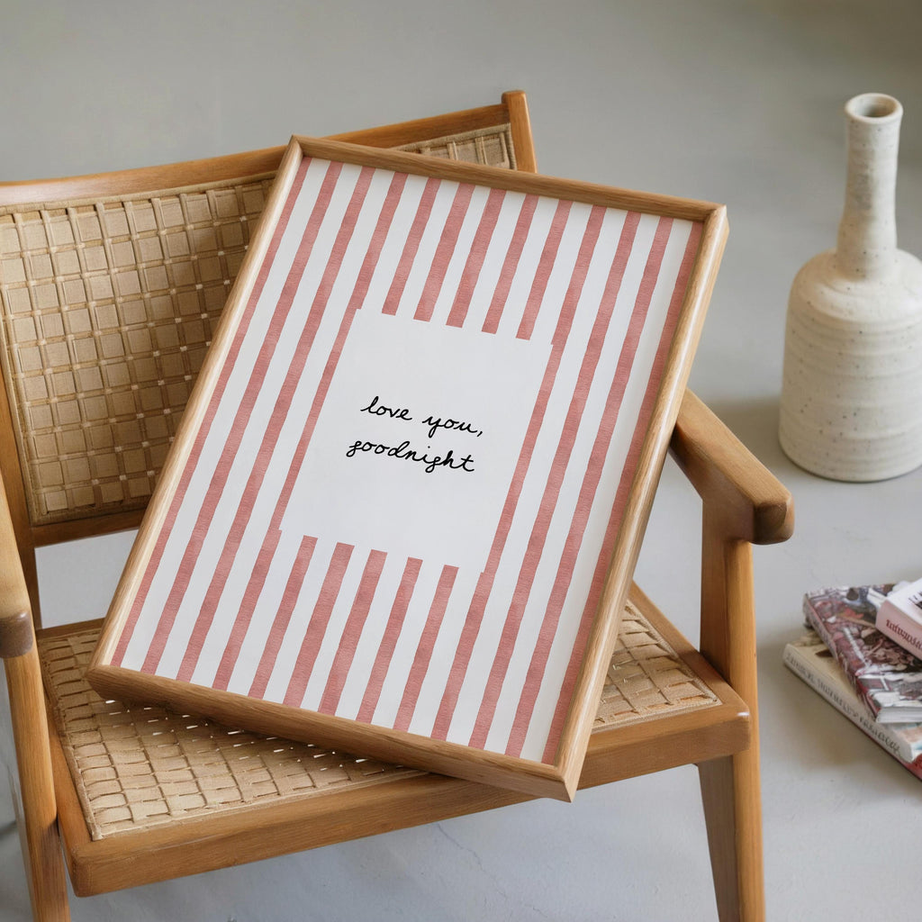 Love You Goodnight Print, Red Striped Wall Art, Minimalist Quote Poster, Romantic Bedroom Decor, Aesthetic Printable, DIGITAL