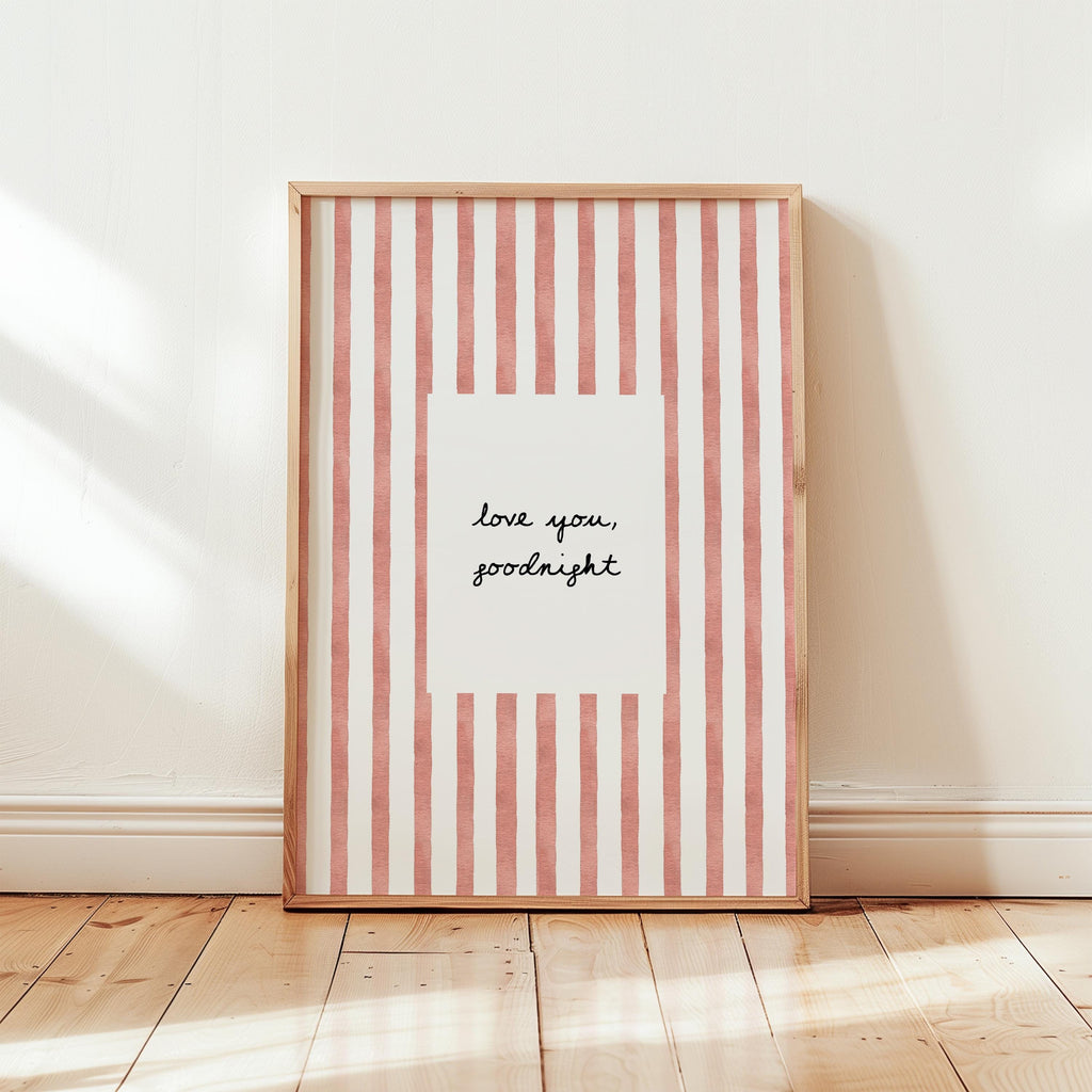 Love You Goodnight Print, Red Striped Wall Art, Minimalist Quote Poster, Romantic Bedroom Decor, Aesthetic Printable, DIGITAL