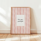 Love You Goodnight Print, Red Striped Wall Art, Minimalist Quote Poster, Romantic Bedroom Decor, Aesthetic Printable, DIGITAL
