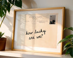 How Lucky Are We Postcard Print, Vintage Quote Art, Retro Printable Wall Decor, Handwritten Typography Poster, Neutral Home Decor