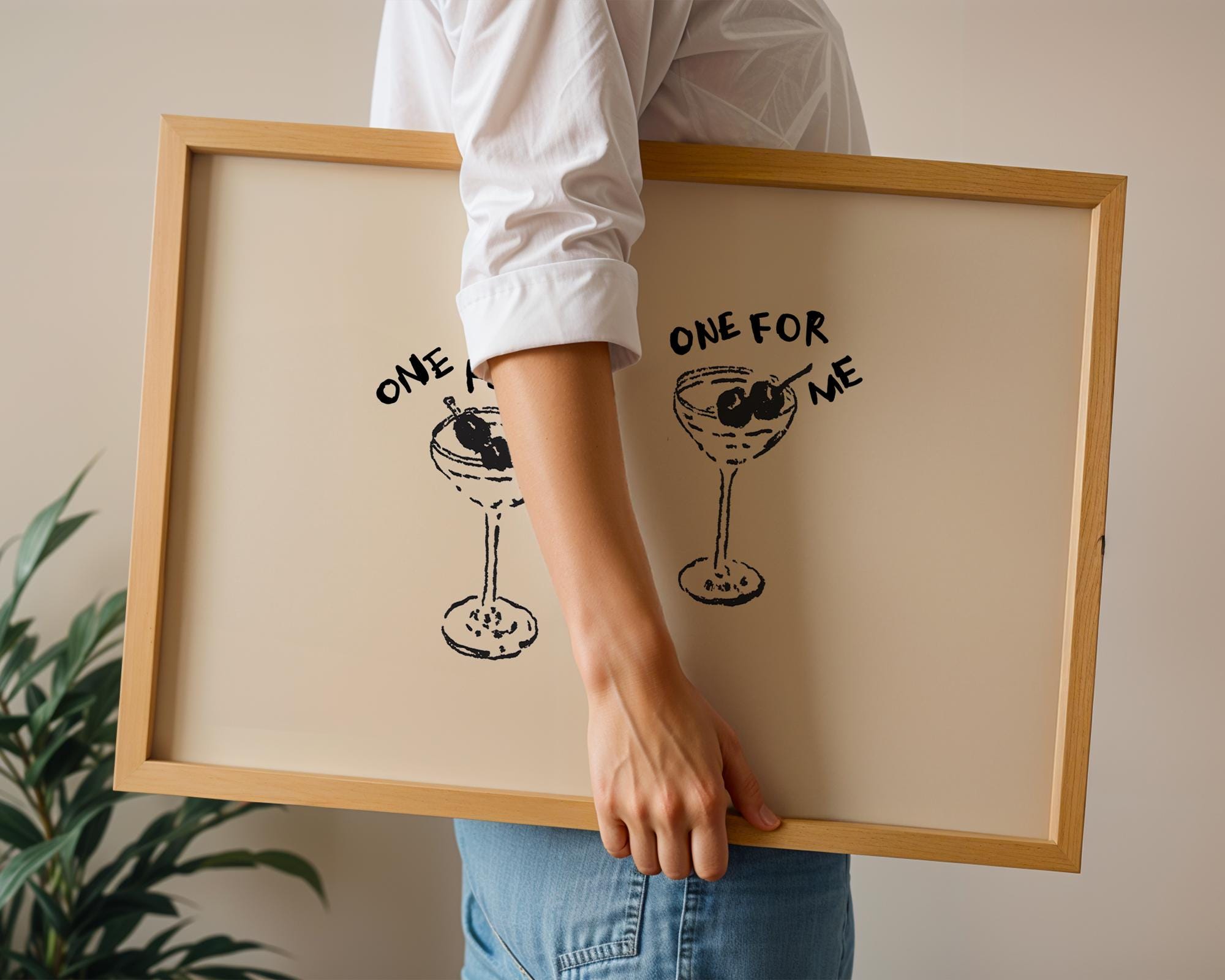 One For You One For Me Cocktail Print, Black Line Art Bar Cart Decor, Minimal Doodle Drink Illustration, Martini Wall Art Digital Download