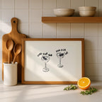 One For You One For Me Cocktail Print, Black Line Art Bar Cart Decor, Minimal Doodle Drink Illustration, Martini Wall Art Digital Download