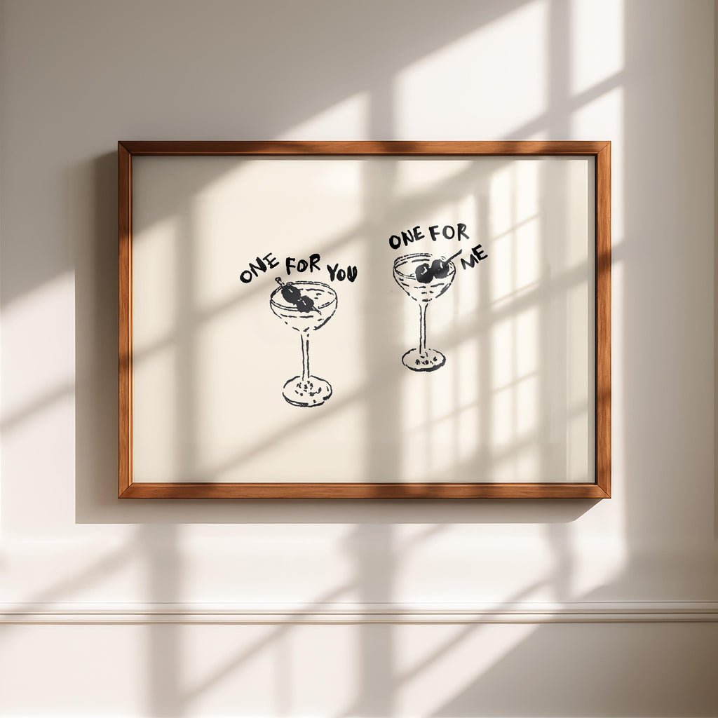 One For You One For Me Cocktail Print, Black Line Art Bar Cart Decor, Minimal Doodle Drink Illustration, Martini Wall Art Digital Download