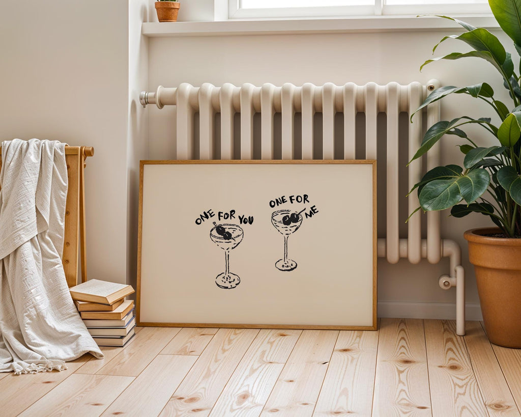 One For You One For Me Cocktail Print, Black Line Art Bar Cart Decor, Minimal Doodle Drink Illustration, Martini Wall Art Digital Download