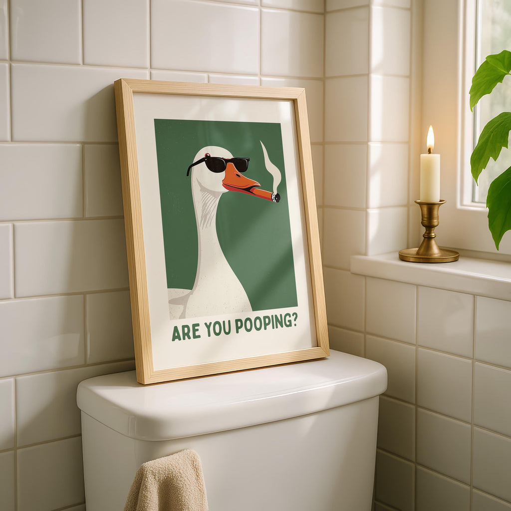 Funny Are You Pooping Goose Poster, Bathroom Humor Wall Art, Quirky Animal Print, Modern Funny Decor, Playful Toilet Printable Art