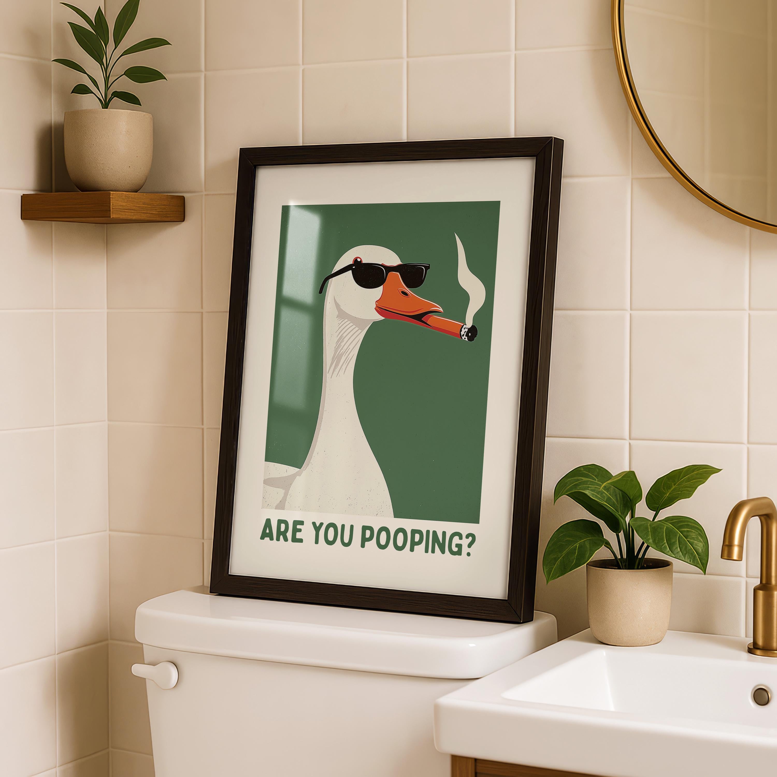 Funny Are You Pooping Goose Poster, Bathroom Humor Wall Art, Quirky Animal Print, Modern Funny Decor, Playful Toilet Printable Art