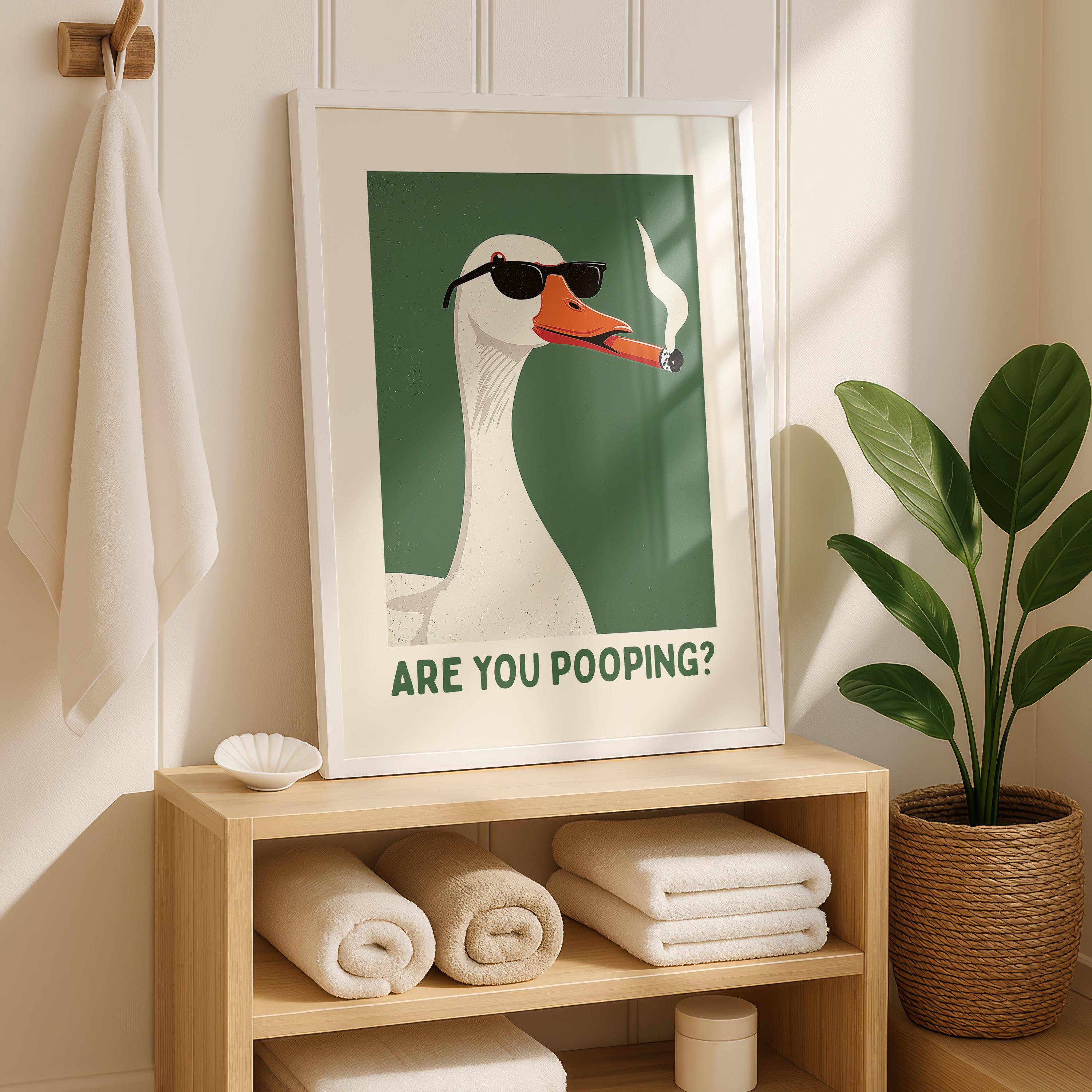Funny Are You Pooping Goose Poster, Bathroom Humor Wall Art, Quirky Animal Print, Modern Funny Decor, Playful Toilet Printable Art