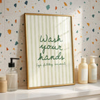 Wash Your Hands Ya Filthy Animal Print, Funny Bathroom Sign, Green Stripe Typography Poster, Humorous Restroom Wall Art, Modern Decor